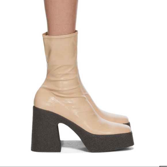 Stella McCartney Beige Patent Block Heel Platform Boot Size 36.5 - Picture 1 of 16